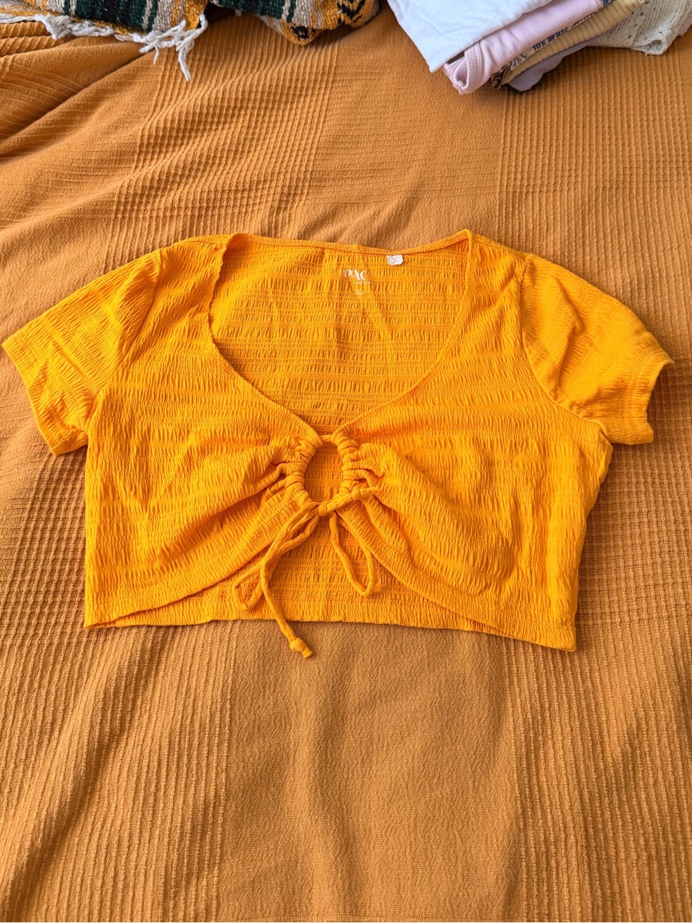 Women’s Cropped Tie-Front Top - Mustard Yellow